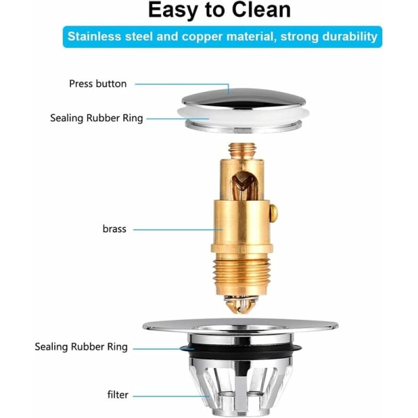 Viemärisuodatin, altaan viemärisuodatin, yleismaailmallinen ammeen tulppa, ruostumaton teräs, pomppuydin, hiussuodatin altaan pesualtaalle, keittiöön, kylpyhuoneeseen, 33,5-36 mm