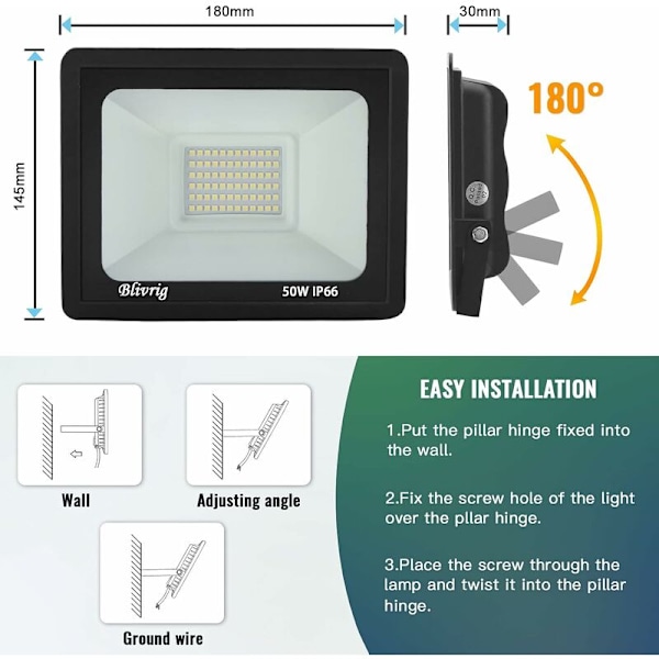 50W Ulkovalaistus LED-projektori Lämmin valkoinen 3000K, 5000LM Ulkovalaistus LED-valokeila IP66 Vedenkestävä, LED-valaistus, terassille, patioille, poluille, stadioneille, tehtaille