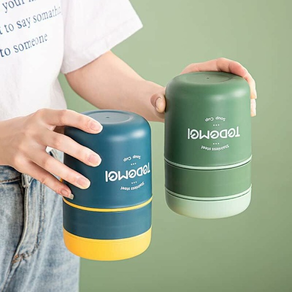 Isolerad lunchlåda i rostfritt stål med sked - För soppa - Grön - 10,5×12cm