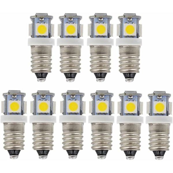 10-pack E10 9V kallvita 5SMD 5W LED-lampor (kallvita, 9V)
