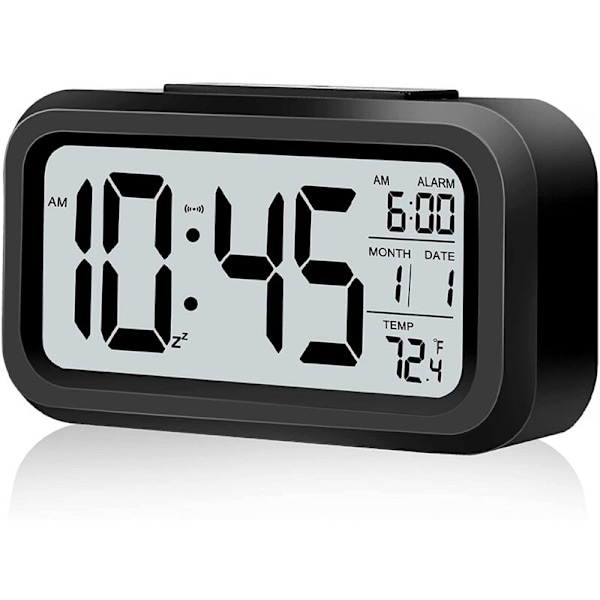 Digital väckarklocka, batteridriven väckarklocka, plus nattlampa snooze datum 12/24H inomhustemperatur (svart)