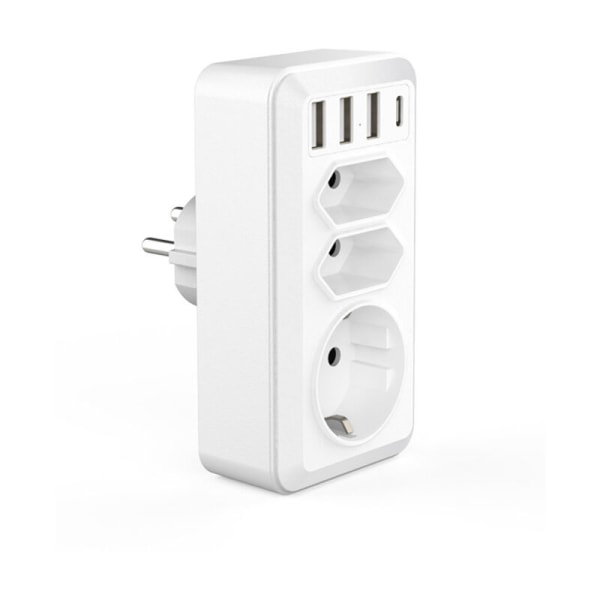 USB Multipel Sektor, 7 i 1 USB Vägguttag Laddare med 3 AC Uttag (16A, 3800W), 3 5V/3.4A USB Portar, 1 Typ-C Port, för Hem, Kontor, Resor