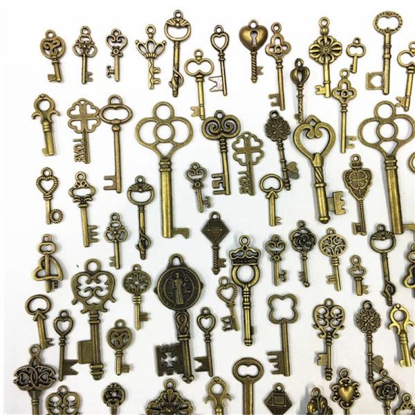 125 kpl Sekalaisia Metalli Retro Antiikkipronssi Vintage Pronssi Vanha Ulkonäkö Koristeelliset Steampunk Avaimenriipukset Riippuva DIY