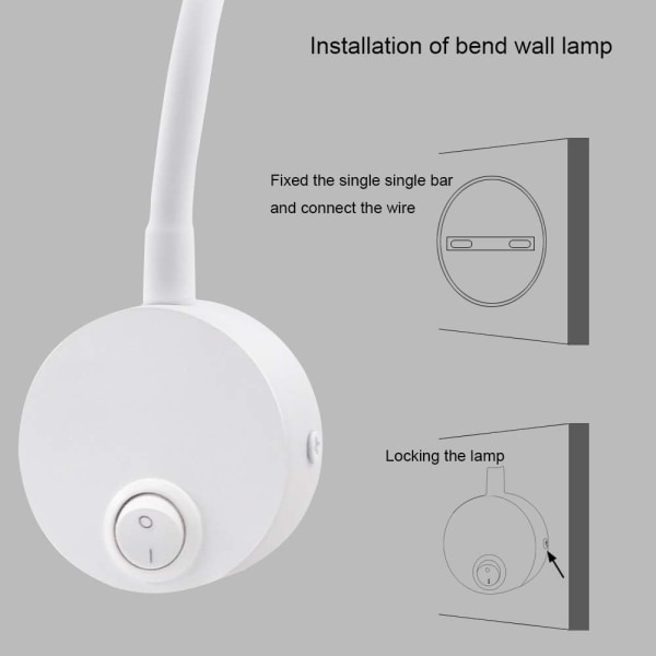 1 kpl valkoinen seinäkohdevalo, pehmeä lämmin valkoinen valaistus Cob sängyn reunalamppu, yksinkertainen seinään kiinnitettävä 3 W luku-yövalo painikekytkimellä