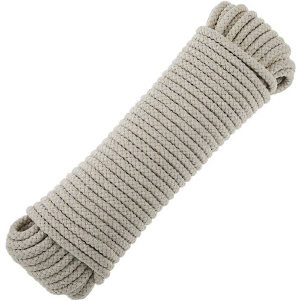 Flätat bomullsrep 20 m x 4 mm natur