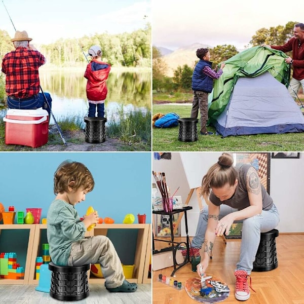 Fällbar pall, campingpall och teleskopisk bärbar pall för inomhus- och utomhusbruk, såsom camping, grillning, fiske-