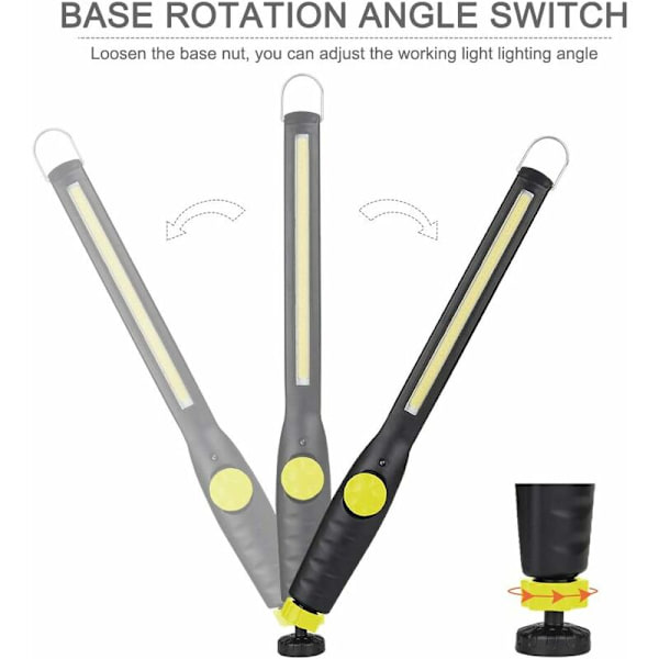 USB-oppladbart arbeidslys COB inspeksjonslampe lommelykt med magnetbase og hengekrok for DIY, hjem, arbeid, fiske, fotturer, camping