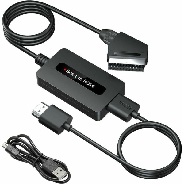 SCART til HDMI konverter med HDMI og SCART kabler, SCART til HDMI konverter, Full HD 720P/1080P udgang HDMI SCART adapter