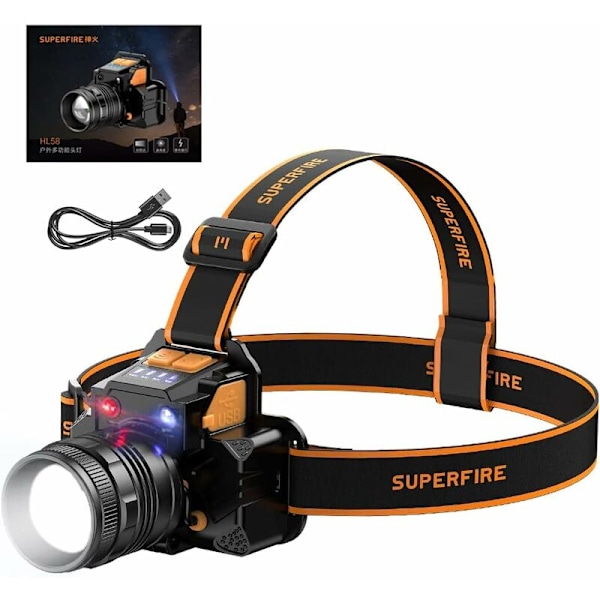HL58 Led Pandelamper Genopladelig Pandelamper Lommelygte Lang Arbejdstid Ultralet 650 Lumen LED Pandelamper, 3 Bevægelsestilstande til Nat, Gå, Fiskeri, Cykling