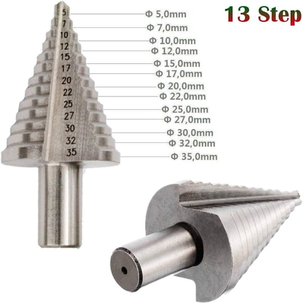 Trinkeglebor, 13 Trin 5mm-35mm HSS Trinkeglebor 4241 Trinkeglebor Titan Hulskærer Værktøj Kegle Spids Hexagon Punkt HSS Værktøjssæt til Stål