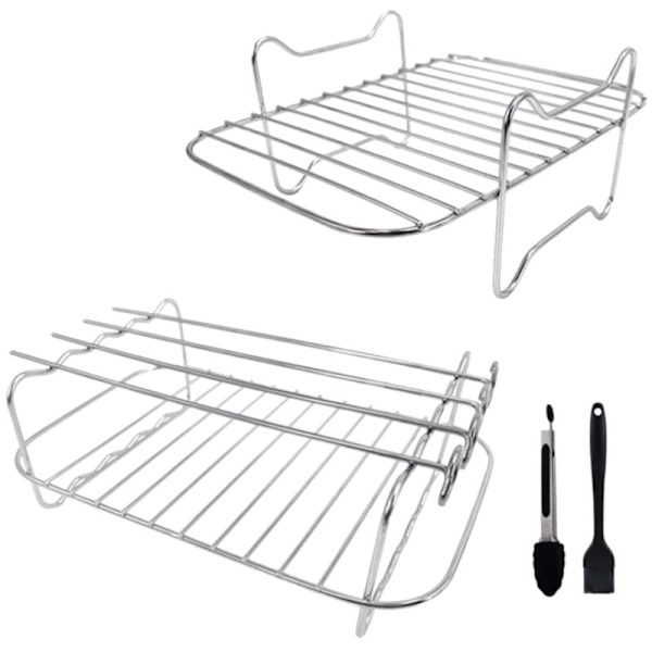 Stativ til luftfrityrkoker for Ninja Dual Air Fryer, 2 stk. holder med 4 spyd, børste og klips, for dobbel kurv luftfrityrkokere