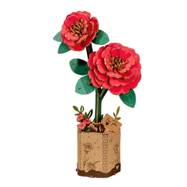 Blombukett konstgjorda blomsterpresentblock, DIY bukettblock red camellia