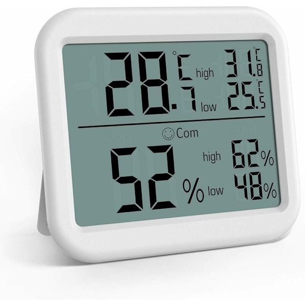 Innendørs Termometer, Digital Hygrometer Termometer, Stor Skjerm, Komfortindikator, Maksimum/Minimum Opptak, Værsentral for Rom, Hjem, Kontor, Baby