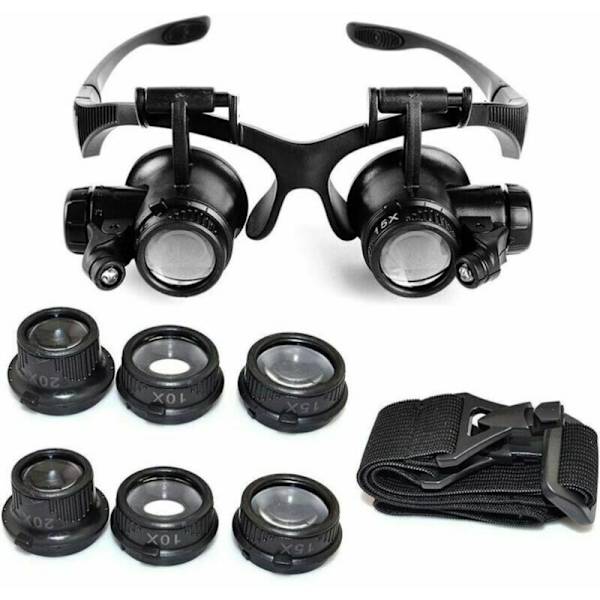 Forstørrelsesglas Pandebånd Front Forstørrelsesglas Forstørrelsesbriller LED Belysning Forstørrelser på 10x, 15x, 20x og 25x