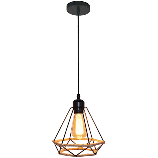 Vintage Hänglampa, Retro Hängande Taklampa i Hampa, Industriell Hänglampa, Diamantformad Hänglampa, Taklampor, Kreativ Hänglampa, 20cm