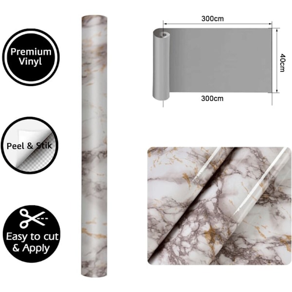 15.7'' x 118'' Marmor Kontaktpapir Peel and Stick Køkkenbordplader til Køkkenbordplade Kontaktpapir Vandafvisende
