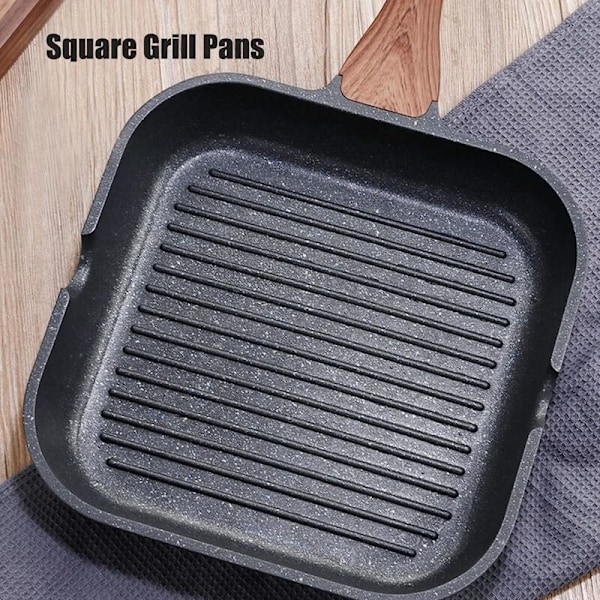 Grillpanne for komfyrtopp, Non-Stick induksjonspanne Aluminium biffpanne induksjons stekepanne for gass, keramisk, 28cm