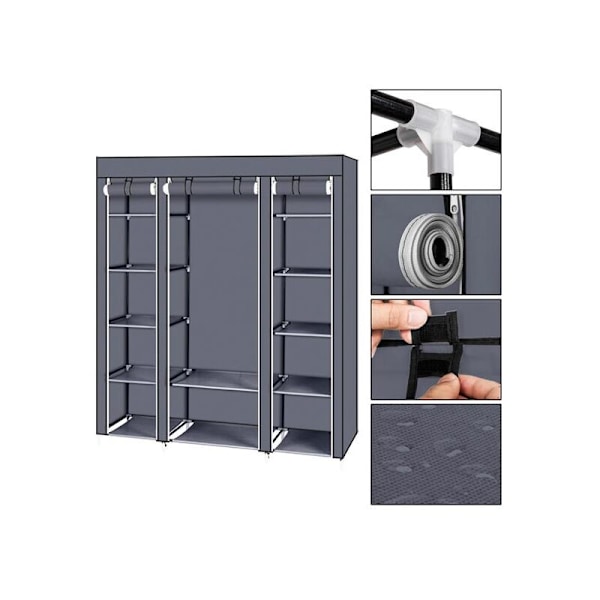 69\" Bærbar Tøjskab Opbevaringsarrangør med Non-Woven stof Hurtig og Nem at Samle Ekstra Stærk og Holdbar Grå - Modular RWDressing