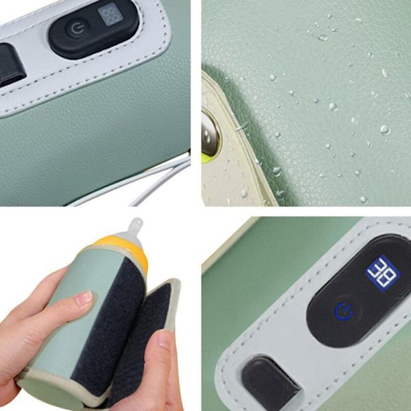 USB-mjölkvarmare Resväska Isolerad Väska Digital Display Babyflaska Värmare för Utomhus -Grön