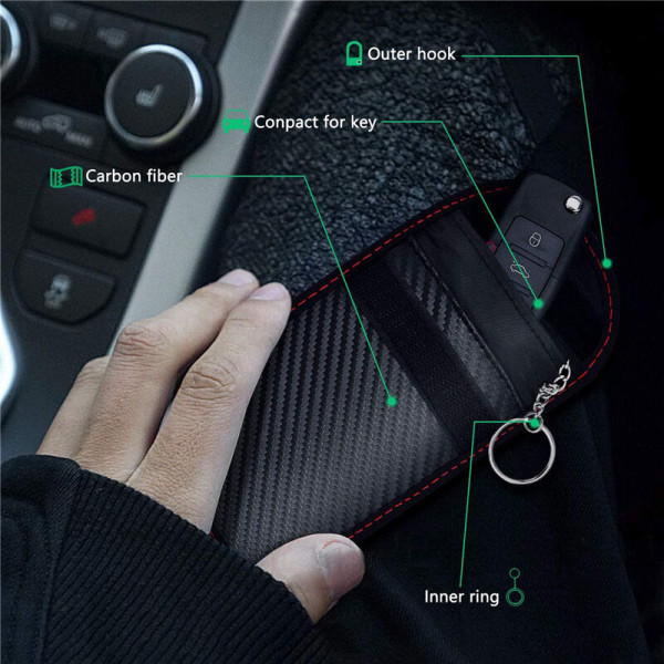 Anti RFID -auton avaimen kotelo, signaalin esto Faraday-pussi, 2 kpl RFID-signaalin esto pussia auton avaimelle, Anti RFID -suojakuori hiilikuidussa
