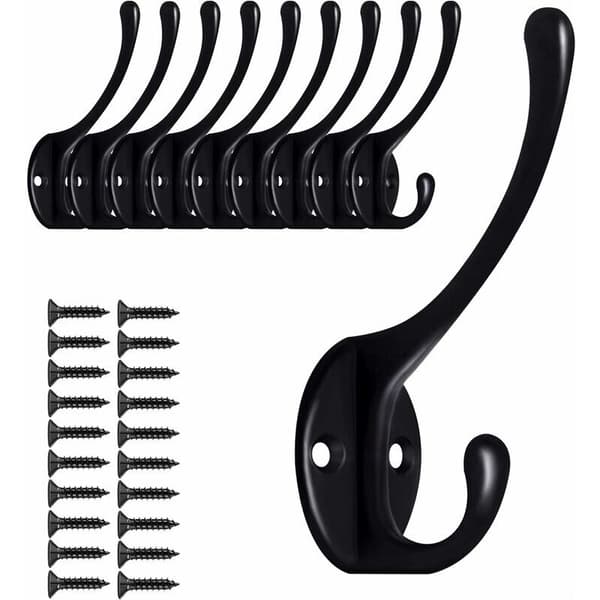 5-pack Dubbla Klädkrokar, Tunga Väggmonterade Krokar för Handdukar, Väskor, Mössor, Halsdukar, Mössor, Nycklar.
