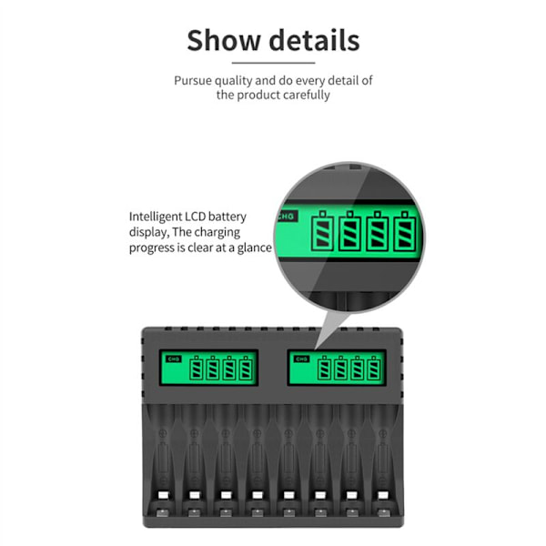 4X Batteriladdare LCD-display 8 Fack Smarta Laddare för AA/AAA NiCd NiMh AA AAA Uppladdningsbara Batterier