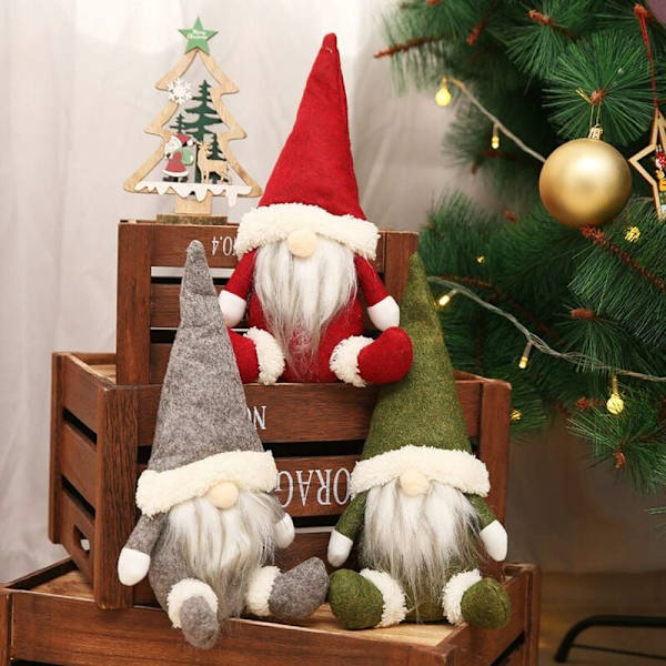 Tomtar Julgranspynt, 2020 Julpynt Handgjorda Plysch Tomtar Jultomte Elf Hängande Dekorationer för Hemfest Dekoration