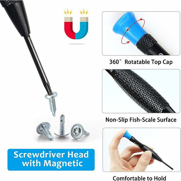 18 deler Torx skrutrekker Mini magnetisk Torx Flathead Phillips Små pinsett Skrutrekkere med T2 T3 T4 T5 T6 T7 T8 T9 T10 for Xbox datamaskin Telefon