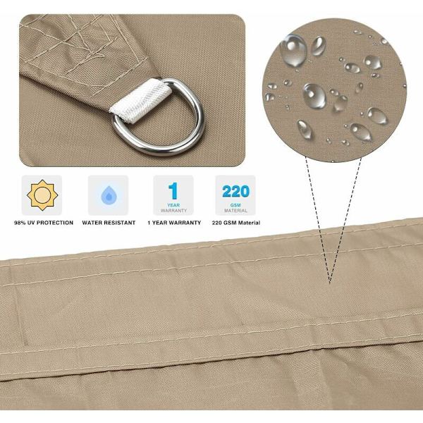 Rektangulär Solsegel 3x5m Khaki, Vattentät Markis UV-Skydd för Trädgård Terrass Utomhus Patio Pool med Gratis Rep