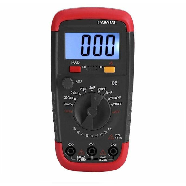 Ammattimainen kapasitanssinmittari, digitaalinen kondensaattoritesteri 0,1 pF - 20000uF kapasitanssinmittarilla, jossa LCD-taustavalo ja suojakotelo Max 1999