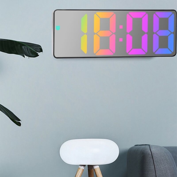Digitalt vækkeur med farverig LED-skærm, moderne bordur, LED-ure til hjemmet (model sort skal sort C)