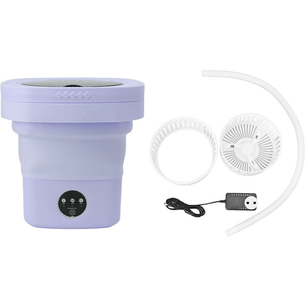 Bærbar Vaskemaskine, 6,5L Vaskemaskine, Foldsbar, Bærbar, Automatisk, Dyb Rengøring, Vask og Spin, med Vandrør, 100-240V, EU Stik Lilla