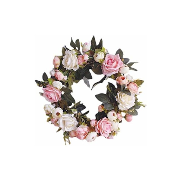 Dekorativ Garland Væghængt Garland Håndlavet Garland til Udendørs Dør Rose Vine Blomster Garland Kunstig Dekorativ Blomsterkrans (Pink Rose, Diameter
