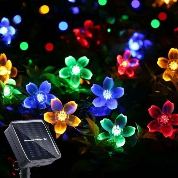 Solcellslampa Sträng Körsbärsblomma Fairy 50LED 8 Lägen Vattentät Utomhus Trädgård Jul Patio Inomhus Dekoration Flerfärgad
