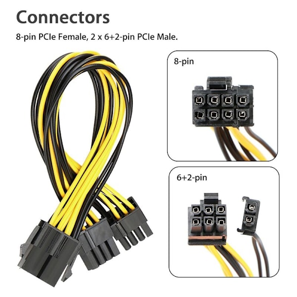 (5-pakke) 8-pin PCI-E til 2x 6+2 PCIe PCI Express 5x strømfordelingskabel