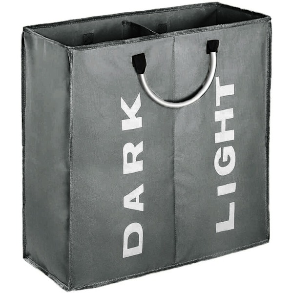 Dubbel Stor Tvätthållare med Handtag, 53x23×53cm Vikbar Smutstvättkorg för Förvaring - Mörkgrå