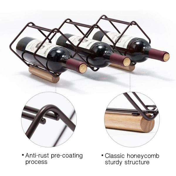 Stackbar för vin, Horisontell vinhylla, Kopparmetallstativ, Fristående förvaringsställ, Bordsskiva för vin, Plug and Play, Lätt att montera