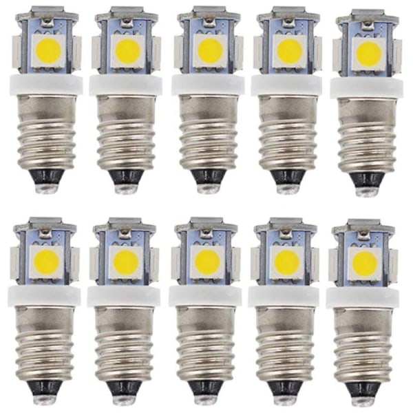 E10 AC LED-pærer - 10 stk 6V 5 LED-lamper - E10 Miniaturskrue 50Lm (AC 6V)