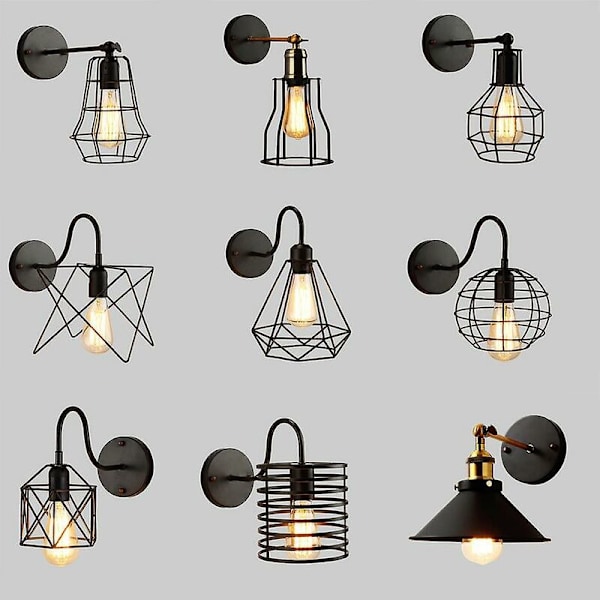 LED vägglampa retro loft industriell vägglampa svart e27 vintage vägglampa industriell belysningsarmatur inomhus I