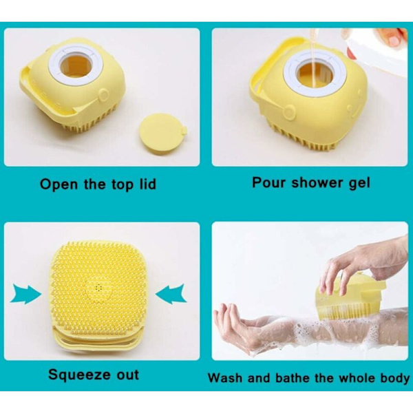 Silikonbadborste för babyshowermassage för barn Ultra-mjuk rengöringsborste (Gul)-Fei Yu