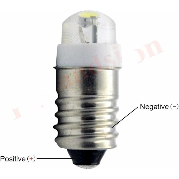E10 LED-pære DC 3V 0,5W 6000K Hvid 200LM LED-pære til lommelygte, negativ jord (pakke med 1)