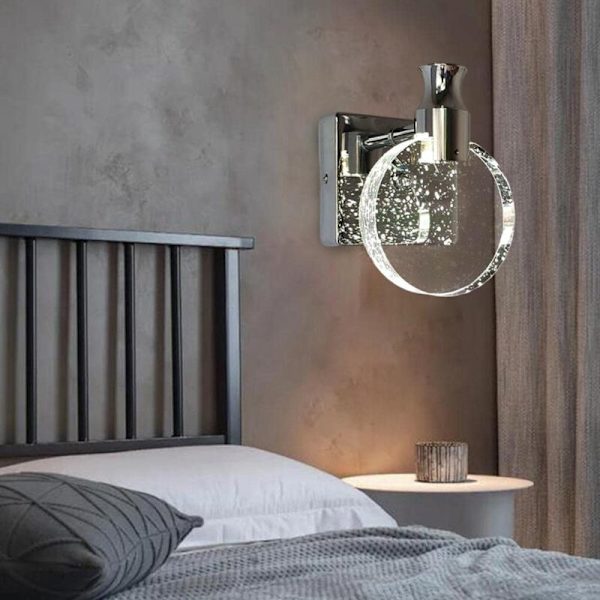 Kristallvägglampa, Nordisk Stil, Enkel och Kreativ, för Sovrum, Sängbord, Vardagsrum, Badrum, Byrå, Korridor (Silver, Liten)