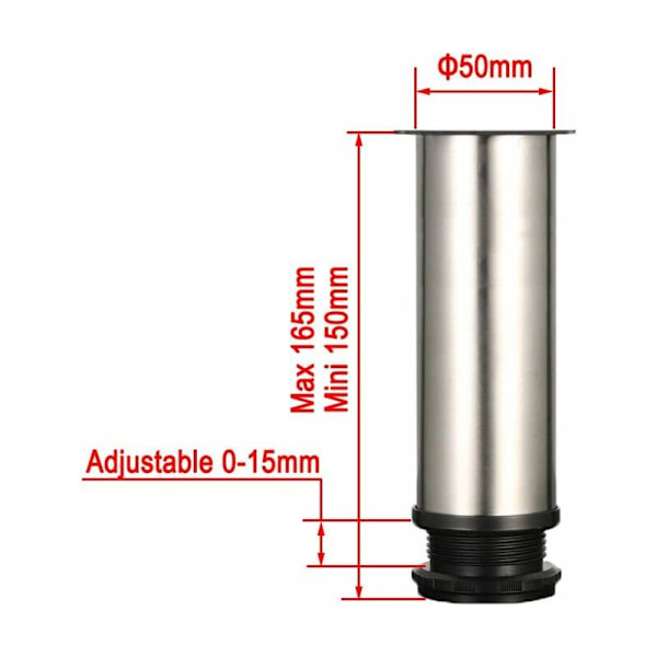 Justerbare Ben 200mm Højde Tykke Skab Ben Bord Ben Møbel Ben, Børstet Rustfrit Stål, Justerbar Højde 0-15mm Leveres med Rustfrit S