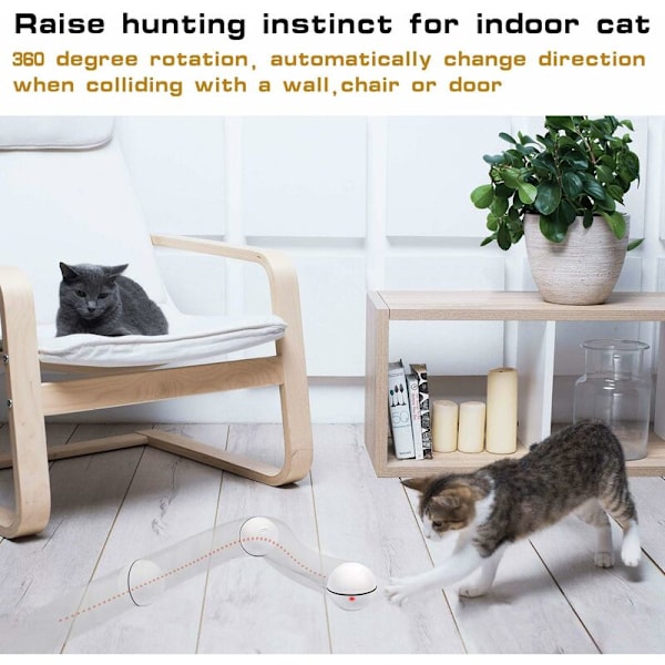 Smart Interaktiv Katt Leksak - Nyaste Versionen 360 Grader Självrullande Boll, USB Laddningsbar Husdjursleksak, Inbyggd Snurrande LED-Ljus, Stimulerar Jakten