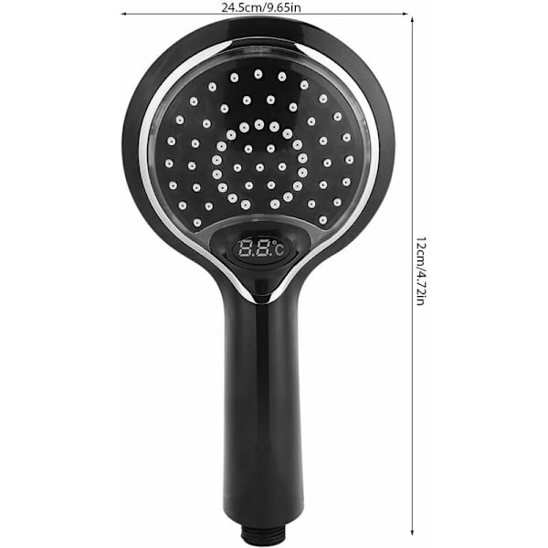 Håndholdt LED Bruseshowerhoved 3 Farver Skift Vandfald, LED Bruseshowerhoved med Digital Temperaturføler Display, Temperaturstyring Brusespray Sort