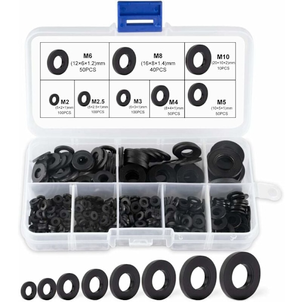 Mustat muoviset tiivisteet, koneelliset tiivisteet, tiivisteluokitus M2 M2.5 M3 M4 M5 M6 M8 M10 koneelliset tiivisteet 500 kpl