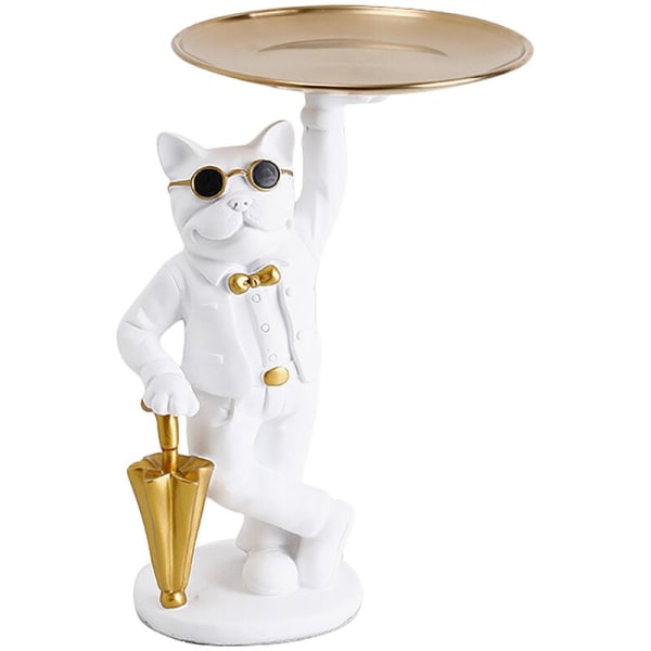 1 stk Bulldog Statue Oppbevaringsbrett Resin Art Hjemmedekorasjon Skulptur Figur Samlere av Dyr Figur Hvit