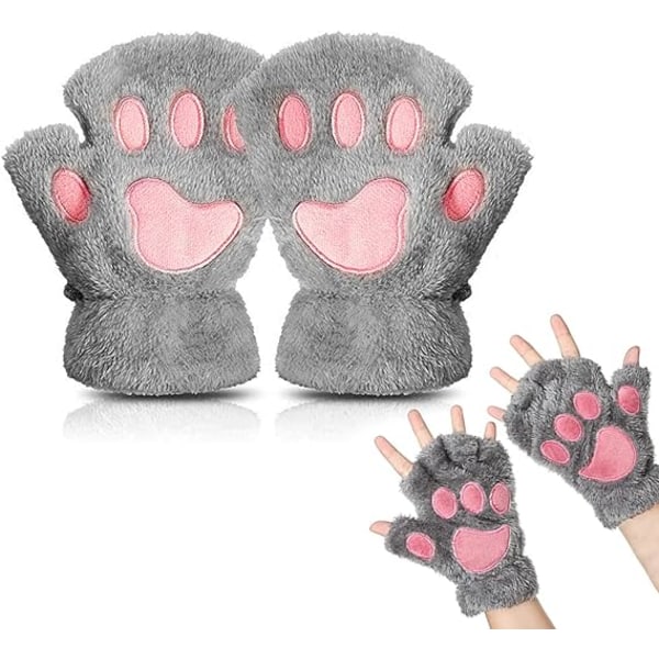 Kissan tassun hanskat, pehmoiset sormettomat lapaset, söpöt puolisormeiset lapaset, lämpimät talvihanskat