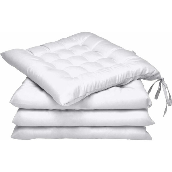 Lea trädgårdsstolskudde - Set om 4 - Bekväm och tjock utomhuskudde - Perfekt för inomhus- och utomhusbruk - 40x40x5 cm - Vit