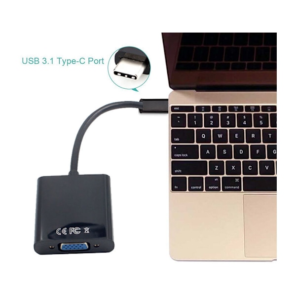 USB-C USB 3.1 Typ C till VGA Hane till VGA Adapterkabel 1080p Videoöverföringskonverter för 12 tum